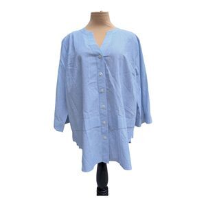 Talbots Blue Micro Stripe 100% Cotton Button Back Pop Over Tunic Top size 2XP